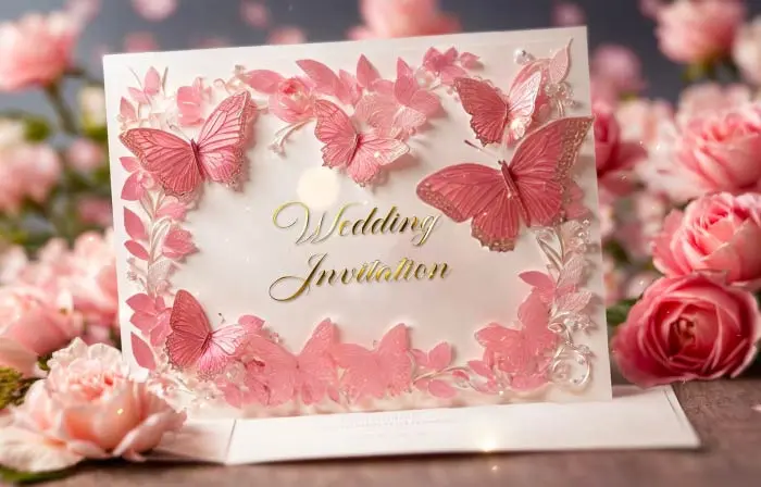 Dreamy 3D Pink Butterfly Wedding Invitation Slideshow